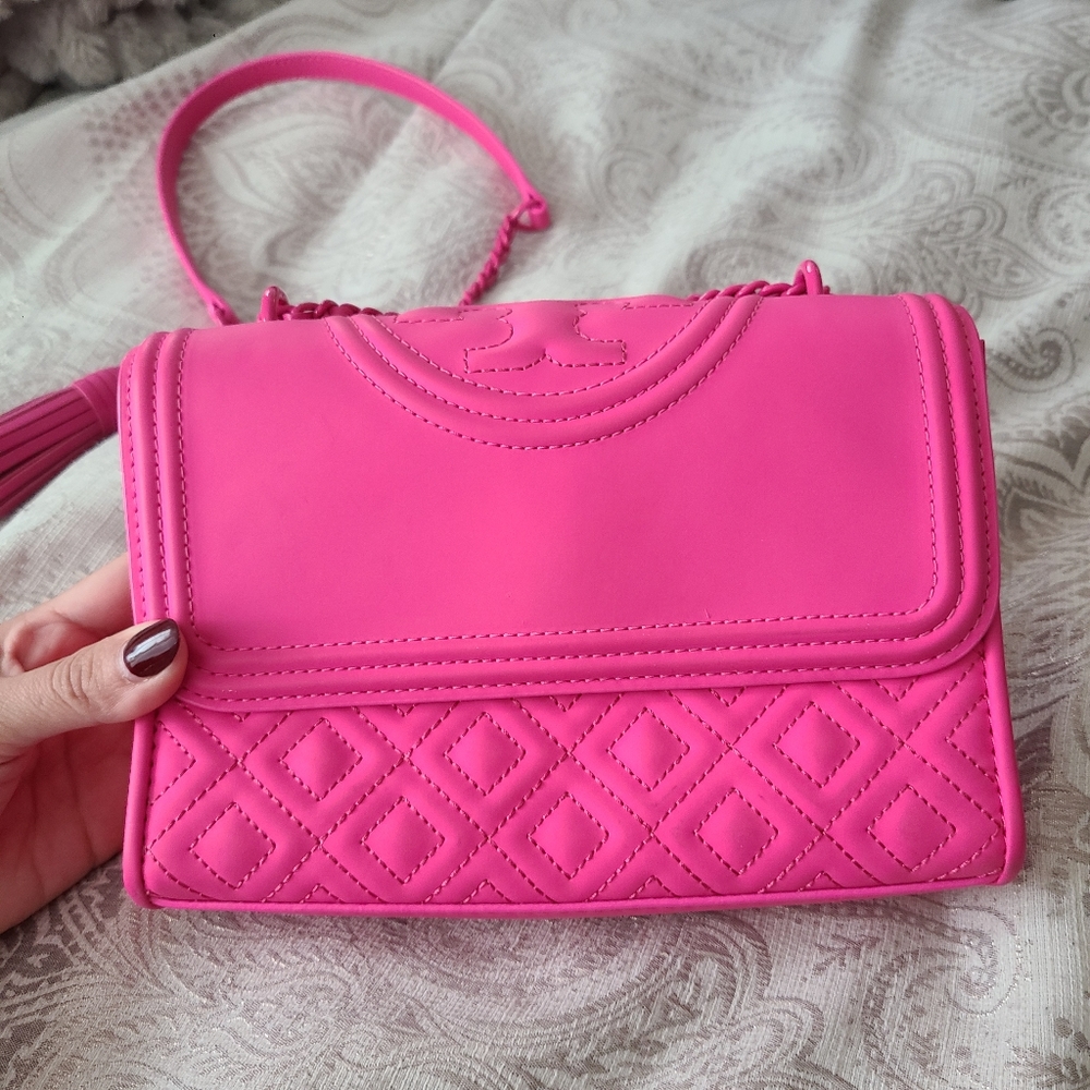 Tory Burch hot pink fleming crossbody